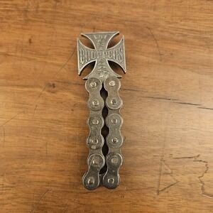 West Coast Choppers Iron Cross Bottle Opener Motorcycle Chain Link Silver Toned